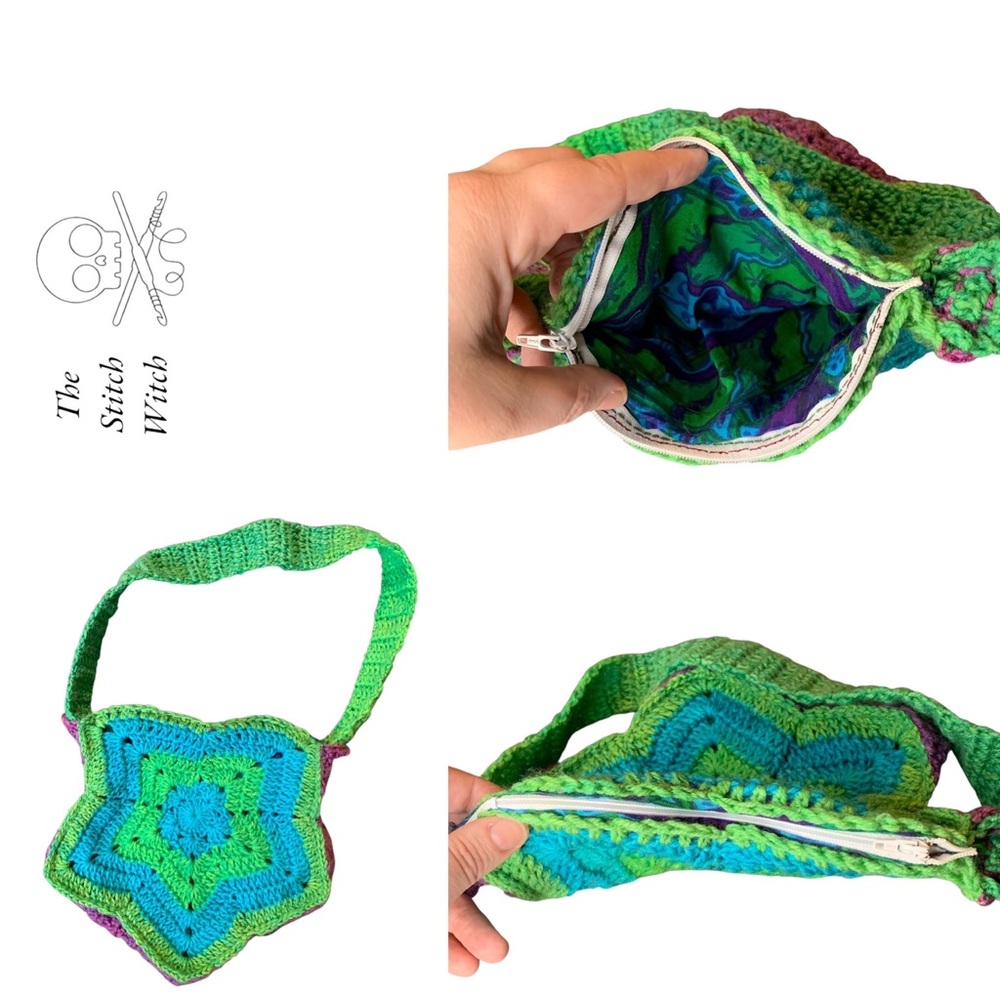 HAND CROCHETED Star Shaped Crossbody Bag with Zipper Top